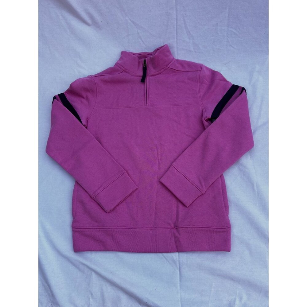 Lands End Girls Medium Fuchsia 1/4-Zip Pullover Sweatshirt With Black Stripes